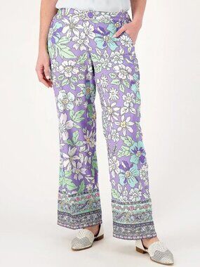 Pants 2X Tolani Purple Floral Lightweight Pockets Boho Slacks Beach Summer Plus